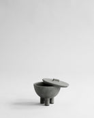 Duck Jar, Medio in Dark Grey, lid open, hand-glazed ceramic jar with three-legged base – 101 Copenhagen.