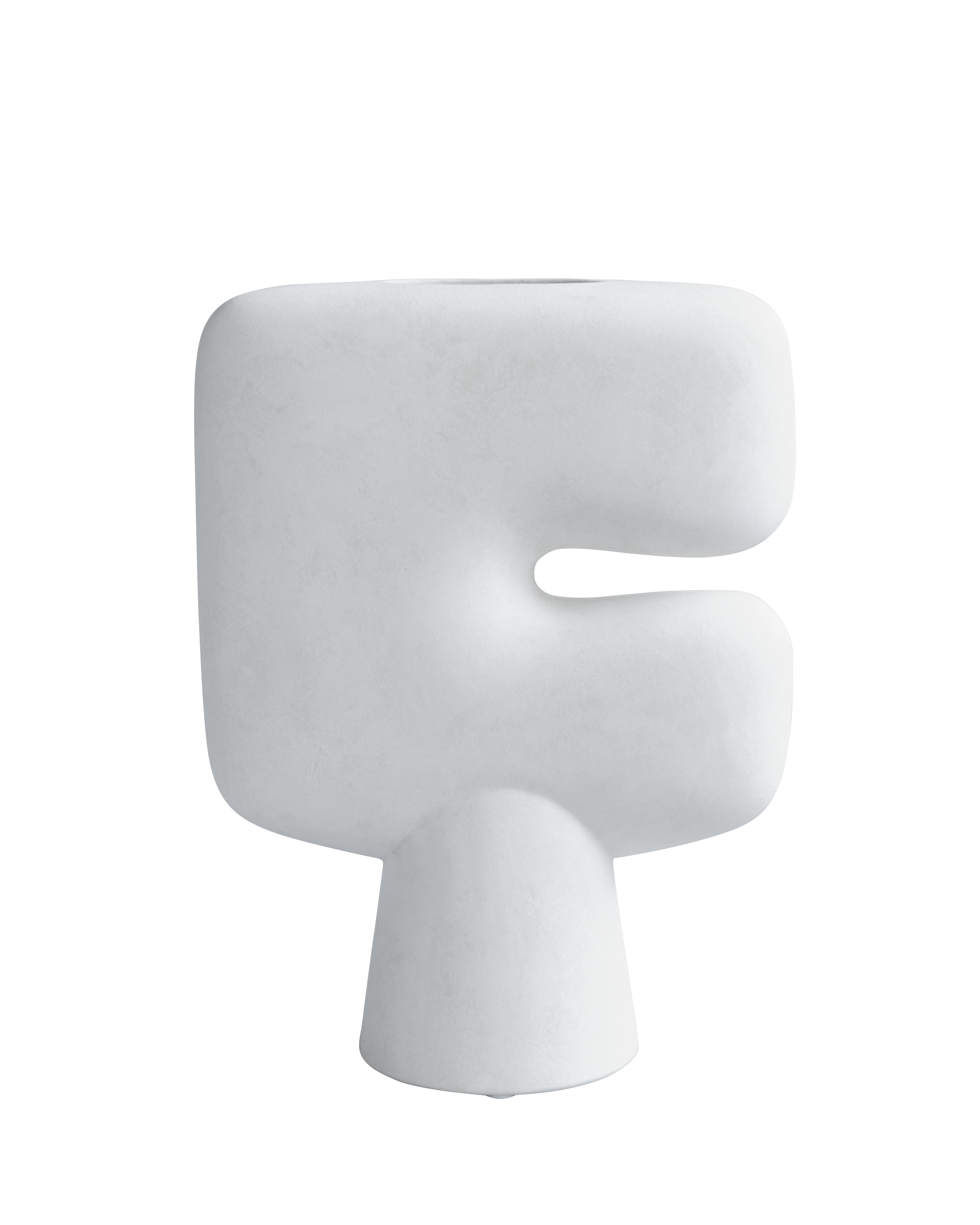 White abstract sculpture vase on a white background