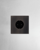 Black square brass outlet plate. F type brass outlet on dark bronze finish