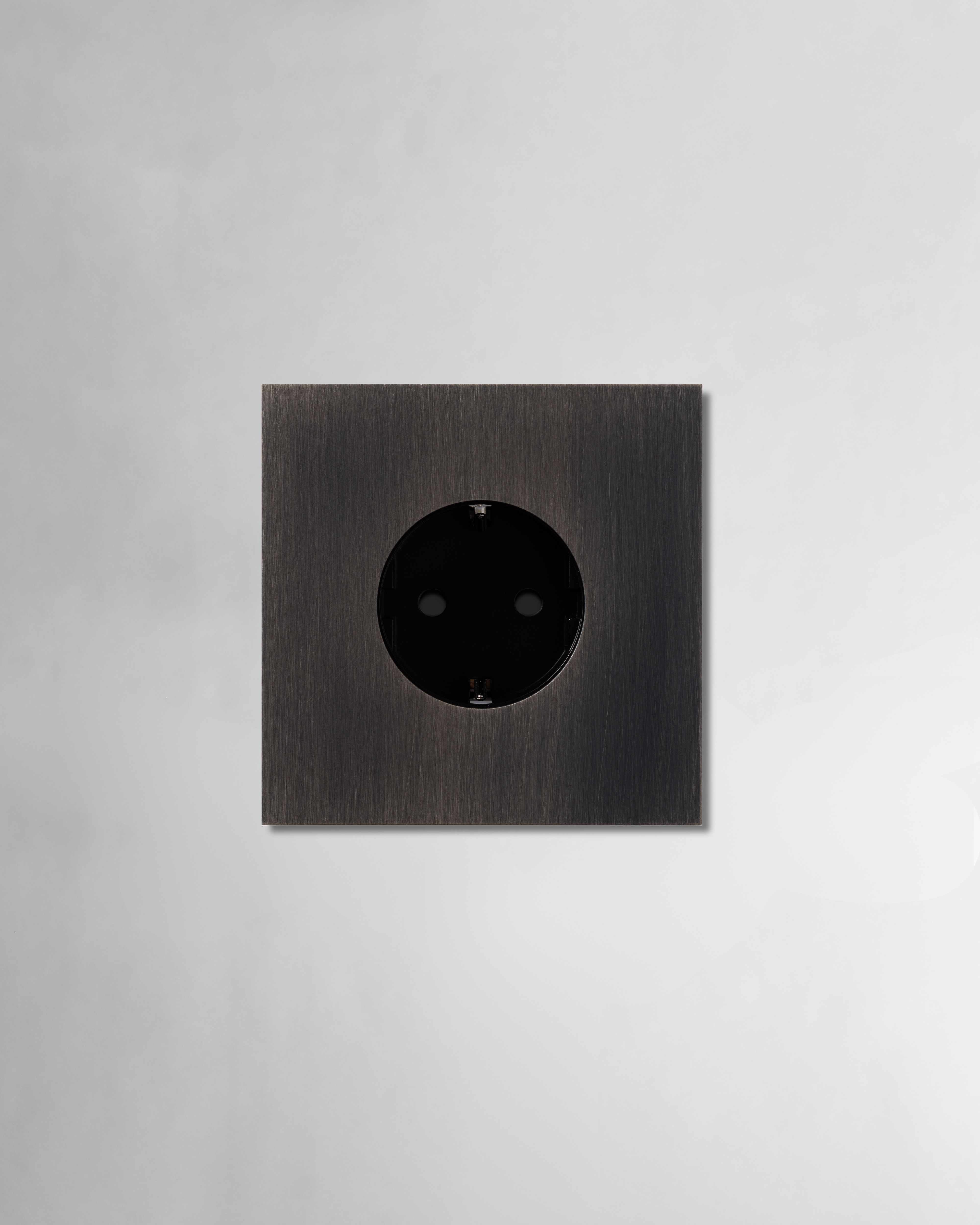 Black square brass outlet plate. F type brass outlet on dark bronze finish